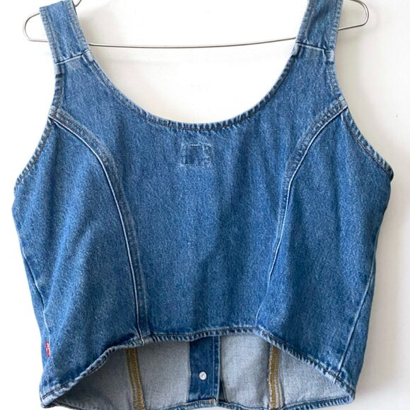 NWOT Levi's Women's Charlie Denim Crop Top, Indigo Stonewash, Large - Picture 4 of 7